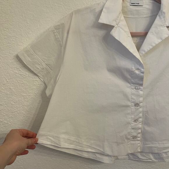 Mabel Frost Tanvi Top Small White Cropped Boxy Button Up Shirt Oversized Cotton - Picture 5 of 11